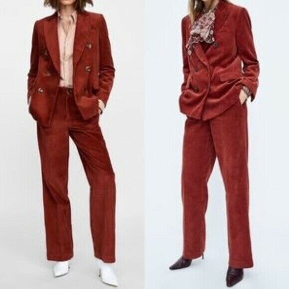 Zara‎ Velveteen Wide Leg Corduroy Pants Red Size Small - Picture 2 of 8